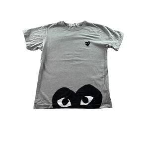 COMME des GARCONS PLAY Short Sleeve Shirt Mens XL Grey Graphic Heart